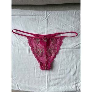 NWOT Daisy Fuentes Sheer Lace Thong Panty – Bright Pink – Size L